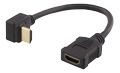 DELTACO Fleksibel HDMI adapter, 0,2m, vinklet ned , HDMI M/F, UHD, sort
