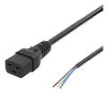 DELTACO C19 to open ended power cord, 2m, IEC C19, 10A, black