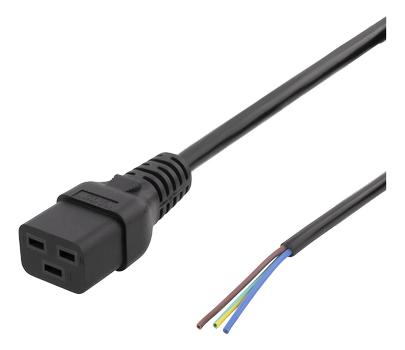 DELTACO C19 to open ended power cord, 2m, IEC C19, 10A, black (DEL-109UA)
