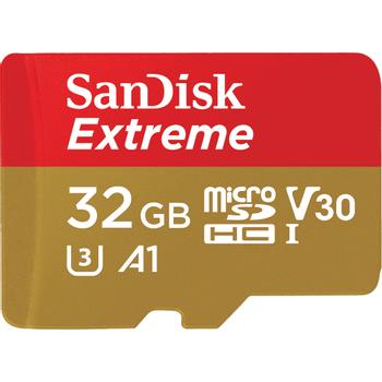 SANDISK MicroSDHC Extreme 32GB+Adap works with GoPro Mess. 100MB/s A1 C10 V30 UHS-I U3 (SDSQXAF-032G-GN6AA)