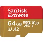 SANDISK MicroSDXC Extreme 64GB 160/ 60MB/ s A2 C10 V30 UHS-I U3 (SDSQXA2-064G-GN6AA)