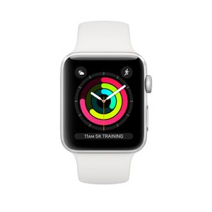 APPLE Apple Watch Series 3 38mm GPS (sølv) Sport Band Smartklokke,  1,3" OLED Retina, GPS, BT, 5ATM, WiFi, reim (hvit) (MTEY2DH/A)
