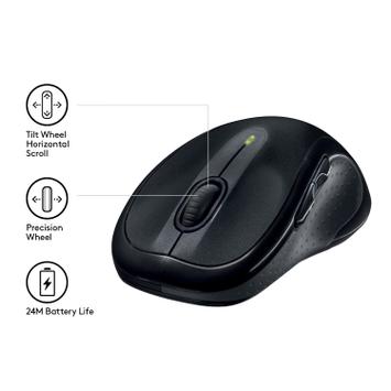 Logitech M510 - Mus - høyrehendt - laser - 5 knapper - trådløs - 2.4 GHz - USB trådløs mottaker - svart (910-001826)