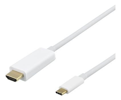 DELTACO USB-C to HDMI cable, 1m, 4K, HDCP 2.2, 3D, white (USBC-HDMI1011-K $DEL)