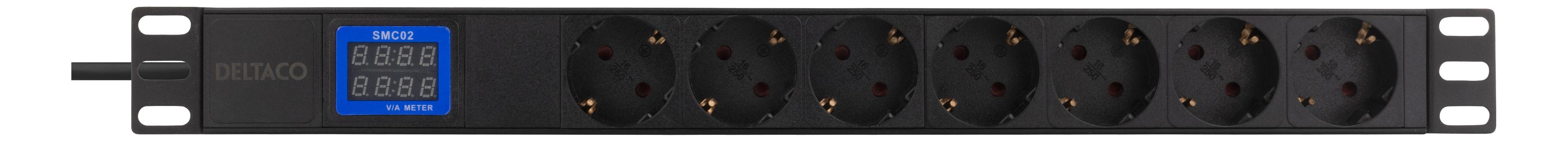 Deltaco GT-8637 - Strømfordelerenhet (kan monteres i rack) - inngang: CEE 7/7 - utgangskontakter: 7 (CEE 7/3) - 19" - 2 m - svart (GT-8637)