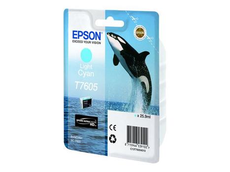 EPSON n Ink Cartridges,  Ultrachrome HD, T7605, Killer Whale, Singlepack,  1 x 25.9 ml Light Cyan (C13T76054010)