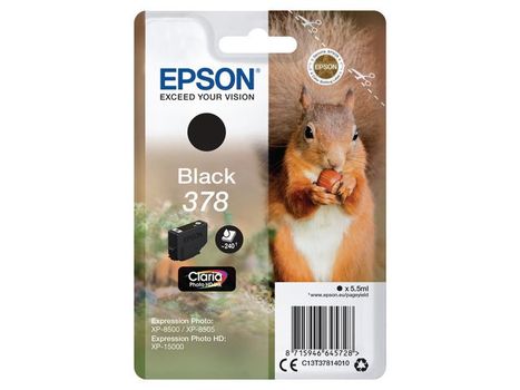 EPSON n Ink Cartridges,  Claria" Photo HD Ink, 378, Squirrel, Singlepack,  1 x 5.5ml Black (C13T37814010)