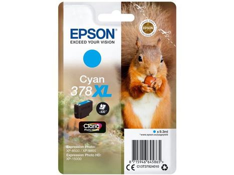 EPSON n Ink Cartridges,  Claria" Photo HD Ink, 378XL, Squirrel, Singlepack,  1 x 9.3ml Cyan (C13T37924010)