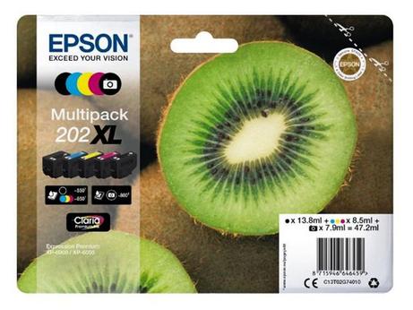 Epson Multipack 202XL - 5-pack - høykapasitets - svart, gul, cyan, magenta, fotosort - original - blekkpatron (C13T02G74010)