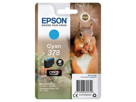 EPSON n Ink Cartridges,  Claria" Photo HD Ink, 378, Squirrel, Singlepack,  1 x 4.1ml Cyan (C13T37824010)