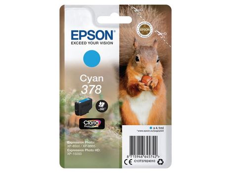 EPSON n Ink Cartridges,  Claria" Photo HD Ink, 378, Squirrel, Singlepack,  1 x 4.1ml Cyan (C13T37824010)