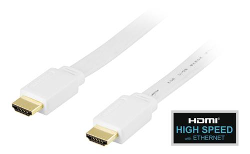 DELTACO flat HDMI cable, HDMI High Speed with Ethernet, 0.5m, white (HDMI-1005H)