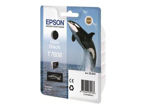 EPSON n Ink Cartridges,  Ultrachrome HD, T7608, Killer Whale, Singlepack,  1 x 25.9 ml Matte Black (C13T76084010)