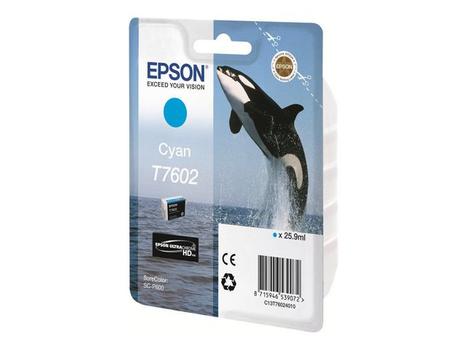 EPSON n Ink Cartridges,  Ultrachrome HD, T7602, Killer Whale, Singlepack,  1 x 25.9 ml Cyan (C13T76024010)