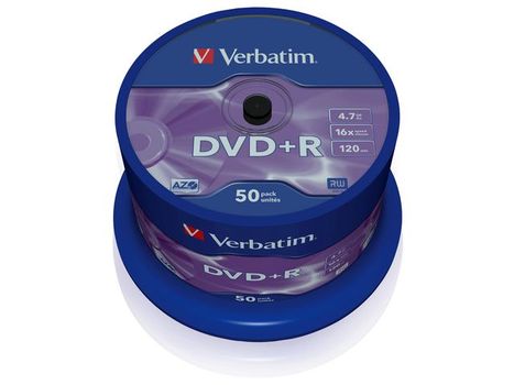 VERBATIM DVD+R, 16x, 4,7 GB/120 min, 50-pakkaus spindle, AZO (43550)