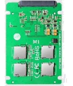 DELTACO Sovitinkortti 4x MicroSD - SATA, RAID 0 -tuki, 22-pin SATA, vihreä (KT037B)