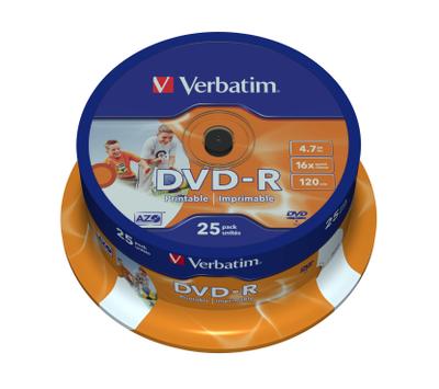 Verbatim 25 x DVD-R - 4.7 GB 16x - bred fotoskrivbar overflate - spindel (43538)