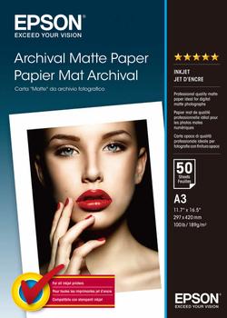EPSON n Media, Media, Sheet paper, Archival Matte Paper, Graphic Arts - Photographic Paper, A3, 189 g/m2, 50 Sheets (C13S041344)