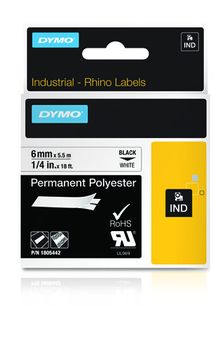 DYMO Rhino Professional, polyesteriteippi, 6mm,  musta teksti valk., 5,5m (1805442)