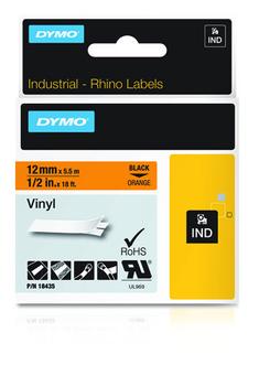 DYMO RhinoPRO märktejp perm vinyl 12mm, svart på orange, 5.5m rulle (18435)