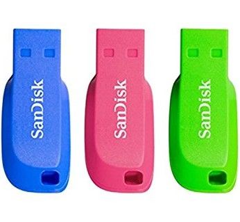 SANDISK 16GB USB 2.0 Cruzer Blade Flash Drives 3 Pack Blue Green and Pink (SDCZ50C-016G-B46T)