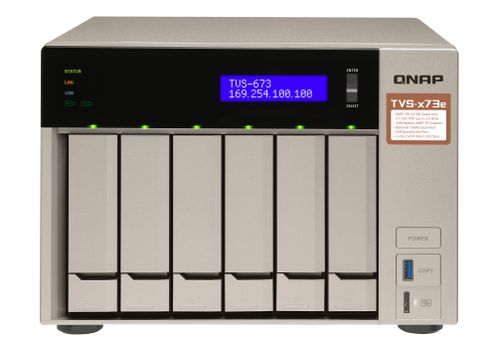 QNAP TVS-673e-4G 6-Bay NAS AMD RX-421BD 2.1-3.4 GHz 4GB DDR4 RAM max 64GB 6x 2.5inch/ 3.5inch + 2x M.2 2280/2260 SATA 6Gb/s slots (TVS-673E-4G)