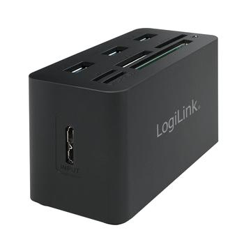 LOGILINK USB 3.0-hubb, med allt-i-ett kortläsare,  svart (CR0042)