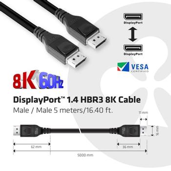 CLUB 3D Cable C3D DisplayPort 1.4 HBR3 8K 5m 8K60Hz 28AWG (CAC-1061)