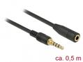 DELOCK Stereo Jack Extension Cable 3.5 mm 4 pin male to female 0.5 m black