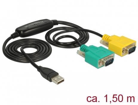DELOCK Adapter USB 2.0 A > 2x Seriell DB9 RS-232 St/St 1.5m (63466)
