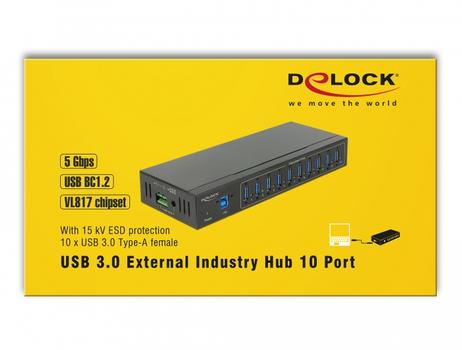DELOCK External Industry Hub 10xUSB 3.0 Type-A with 20kV ESD protection (63919)