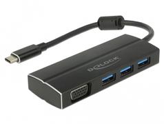 DELOCK Adapter USB3.1 Gen1/C > 3x USB3.0/A + VGA