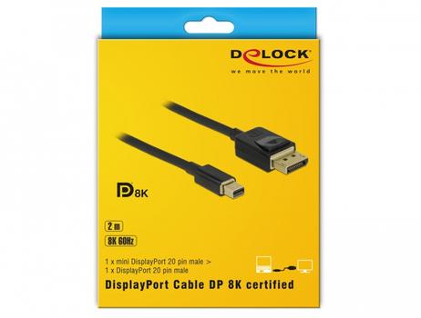 DELOCK Mini DisplayPort to DisplayPort cable 8K 60 Hz 2 m DP 8K certified (84928)