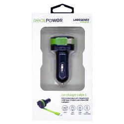 REALPOWER Car Charger C - integrated USB-C Cable + 1x USB (257636)
