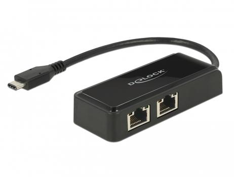 DELOCK Adapter SuperSp. USB3.1 Gen1 + USB/C > 2x Gigabit LAN (63927)