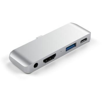 SATECHI Hub USB-C Aluminium Mobile Pro Hub USB3/ HDMI-4K60/ ljud USB-C PD-60W silver för iPad 2018-/ Galaxy S9-/ Surface Book2-/ med flera (ST-TCMPHS)