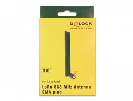 DELOCK LoRa 868 MHz Antenna SMA plug 3 dBi omnidirectional with tilt joint bl (89769)