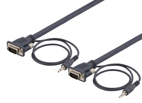DELTACO monitor cable HD15 ma-ma, 2m, 1920x1200 60Hz, 3.5mm audio (RGB-902)