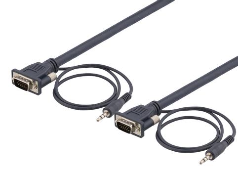 DELTACO monitor cable HD15 ma-ma, 10m, 1920x1200 60Hz, 3.5mm audio (RGB-908)