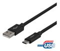 DELTACO USB-A to USB-C cable, 2m, USB 2.0, braided, black