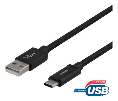 DELTACO USB-A to USB-C cable, 2m, USB 2.0, braided, black (USBC-1134M)