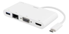 DELTACO Type C to HDMI+VGA+RJ45+USB-A+USB-C Data and PD