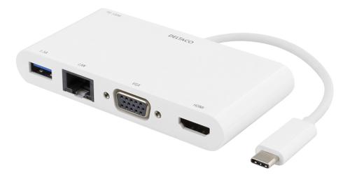 DELTACO Type C to HDMI+VGA+RJ45+USB-A+USB-C Data and PD (USBC-HDMI14)