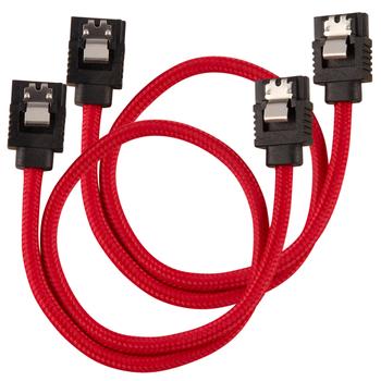 CORSAIR Premium Sleeved SATA Data Cable Set with Straight Connectors_ Red_ 30cm (CC-8900250)