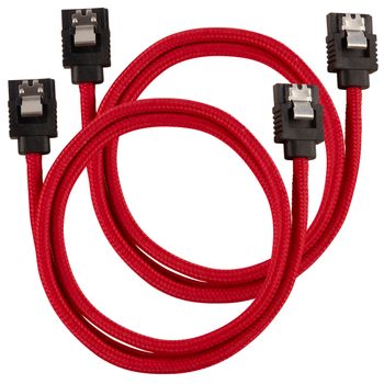 CORSAIR Premium Sleeved SATA Data Cable Set with Straight Connectors_ Red_ 60cm (CC-8900254)
