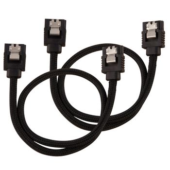 CORSAIR Premium Sleeved SATA Data Cable Set with Straight Connectors_ Black_ 30cm (CC-8900248)