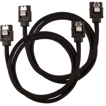 CORSAIR Premium Sleeved SATA Data Cable Set with Straight Connectors_ Black_ 60cm (CC-8900252)