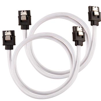 CORSAIR Premium Sleeved SATA Data Cable Set with Straight Connectors_ White_ 60cm (CC-8900253)