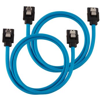CORSAIR Premium Sleeved SATA Data Cable Set with Straight Connectors_ Blue_ 60cm (CC-8900255)