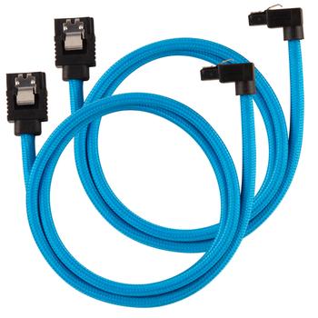CORSAIR Premium Sleeved SATA Data Cable Set with 90_ Connectors_ Blue_ 60cm (CC-8900285)